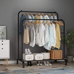 Shelf Storage Stand for Clothes Hanging and Shoe Organizing